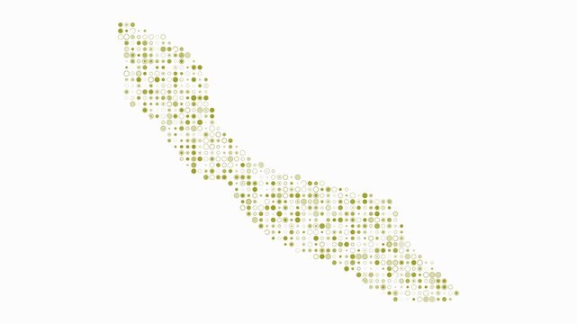 Curacao map animation. Shape of the country with pulsating colored dots. Small size circle blocks. Digital style Curacao map on white background. Amazing video.