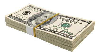 Realistic bundle of dollar bills neatly stacked, isolated on a white background.