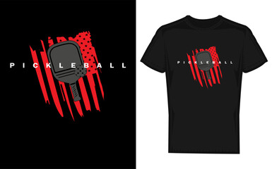 Patriotic Pickleball Player Silhouette Design with American Flag Elements for Apparel and Merchandise featuring a striking silhouette