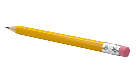 Fototapeta premium simple yellow pencil with eraser tip, isolated on a white background.