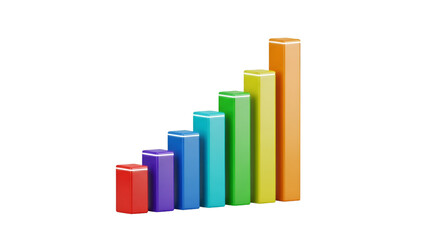 A 3D colorful bar graph showing growth, isolated on a white background.