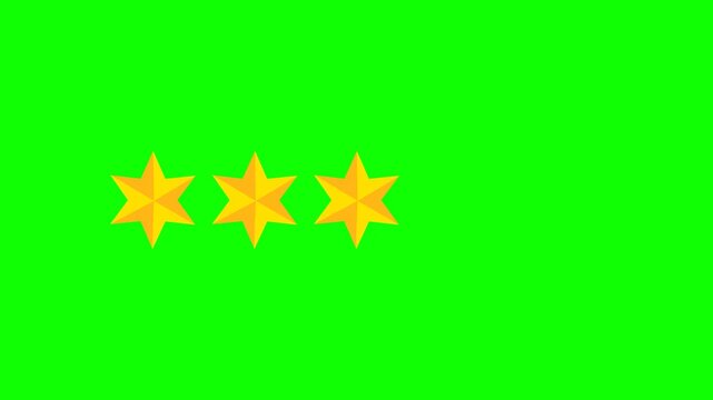  Green screen Three star rating and feedback animation, 4k customer reviews video and Golden star icon.