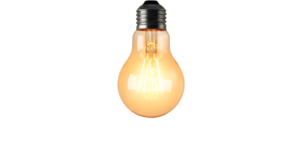 Glowing light bulb symbolizing creativity and innovation, isolated on a white background.