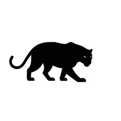 Obraz premium Silhouette of a black panther walking with a determined gaze against a white background.