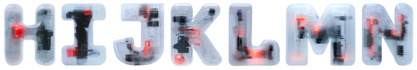 Unique design elements showcase letterforms in a creative arrangement with transparent backgrounds