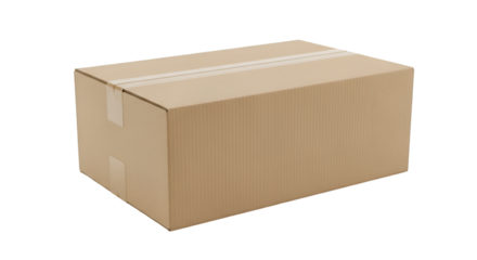 Brown delivery box with tape, isolated on a white background.