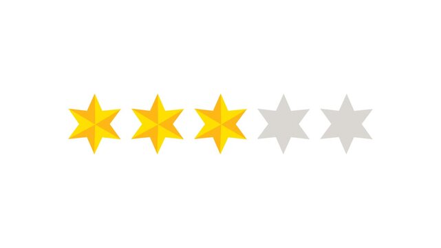 Three star rating and feedback animation, 4k customer reviews video and Golden star icon.