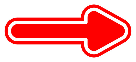 Red right-pointing arrow with white border on transparent background. Clean PNG format ideal for UI design, signage, presentations, web graphics, and directional interfaces.