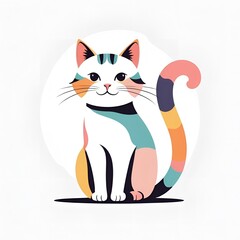 Charming Abstract Cat Illustration with Vibrant Colorful Tail and Playful Personality