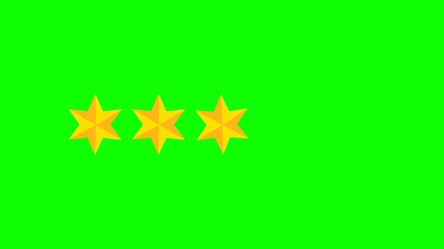  Green screen Three star rating and feedback animation, 4k customer reviews video and Golden star icon.