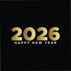 Happy New Year 2026. Letter logotype style with golden color with black background. 2026 text base design. 