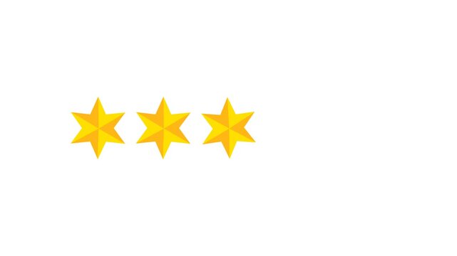 Three star rating and feedback animation, 4k customer reviews video and Golden star icon.