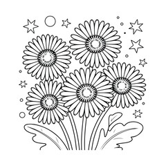 Sunflower Bouquet Line Art for Coloring Pages and Floral Design Projects
