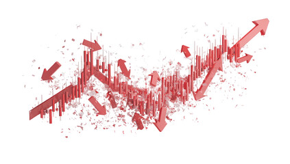 Red arrows with upward and downward trends against black background