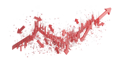 Red arrows with upward and downward trends against black background