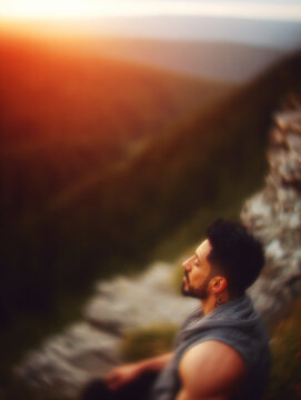 Nature Sunset Landscape Man Silhouette Outdoor Contemplation Scenery Mountain Relaxation Adventure Exploration Travel Tranquility Profile Scenic 