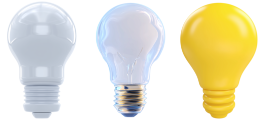 set of 3d Realistic yellow lightbulb vector illustration.