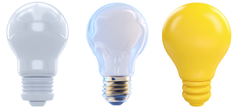 set of 3d Realistic yellow lightbulb vector illustration.