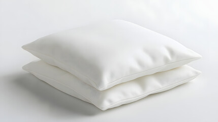 Two neatly stacked white pillows on plain background, showcasing minimalist and clean design. soft texture and simple elegance make them ideal for modern home decor