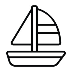 Black line illustration of sailboat, minimal style, ideal for sea, travel, marine, adventure, holiday, and summer recreation design projects.