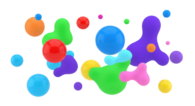 Colorful Fluid Shapes Floating in a Dynamic Composition Against Black Backdrop