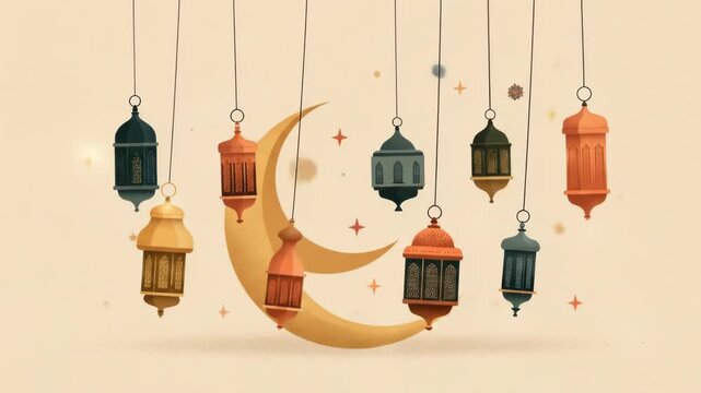 Hanging lanterns and moon illustration