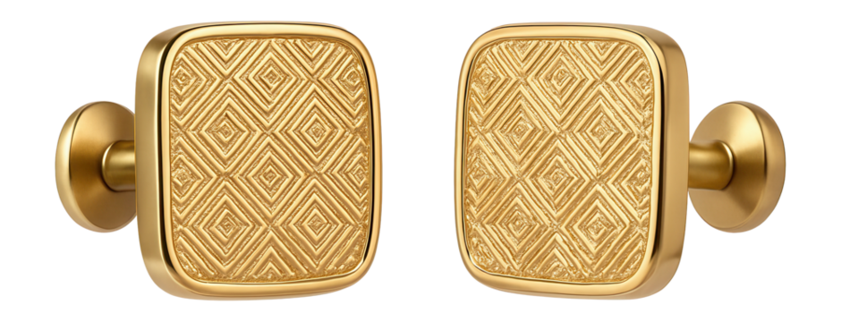 Gold-tone cufflinks with engraved geometric pattern