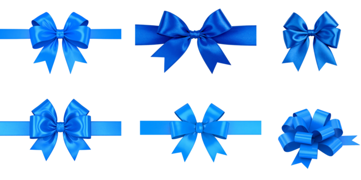 Blue ribbon gift bow isolated on transparent background . 3D rendering.