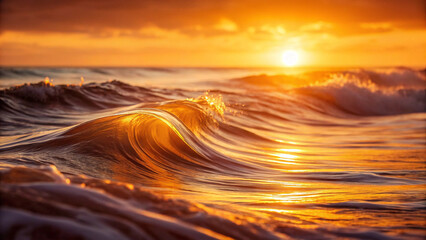 Golden Sunset Over Ocean Waves with Sunlight Glinting on Water golden hour