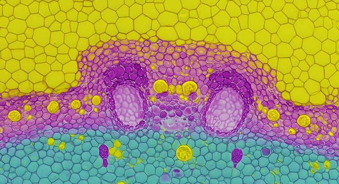 Vascular bundles in transverse section of pteridophyte stem microscopic view