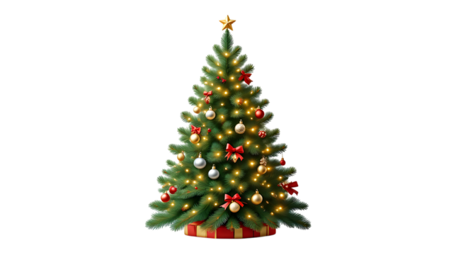 Festive Decorated Christmas Tree Presents Black Background