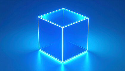 開放的な青いネオンキューブの空間デザイン
