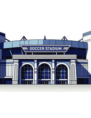 Dynamic vector illustration of a grand modern soccer stadium, showcasing its impressive architectural design and the readiness for major sporting events and vibrant crowd gatherings.
