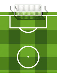 Elevated perspective of a vibrant green soccer field with a prominent goal, illustrating strategic gameplay and the heart of competitive sports.