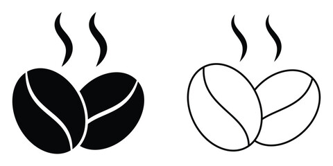 Coffee bean icon vector set. Caffeine, breakfast, energy, logo symbol. Vector illustration. 