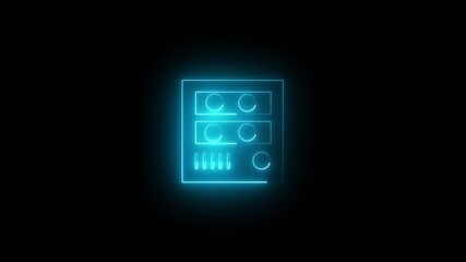 “Glowing Neon Server Icon Animation on Black Background – Futuristic Data Storage and Network Concept”