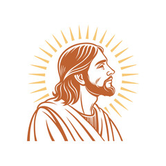 Illustration of Jesus Christ with Halo Looking Upward in Profile