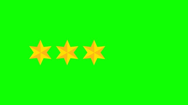  Green screen Three star rating and feedback animation, 4k customer reviews video and Golden star icon.