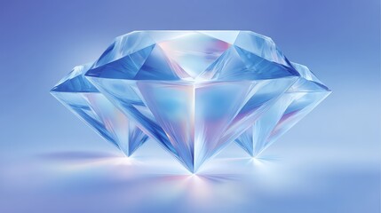 Elegant diamond crystal on a soft blue background showcasing brilliant light reflections.