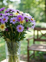 Fototapeta premium Vibrant flower bouquet displayed in garden nature photography summer day sunny environment close-up view