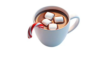 Festive Hot Cocoa Drink with Marshmallows and Candy Cane