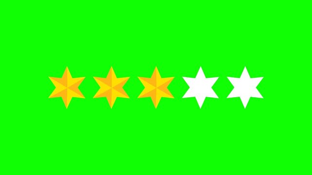  Green screen Three star rating and feedback animation, 4k customer reviews video and Golden star icon.