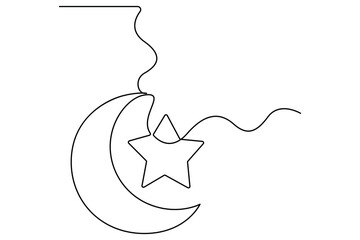 Continuous one line drawing of Moon and star outline vector illustration
