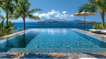 Serene Infinity Pool Overlooking Vibrant Ocean on a Tropical Vacation in Stunning Realistic Photography