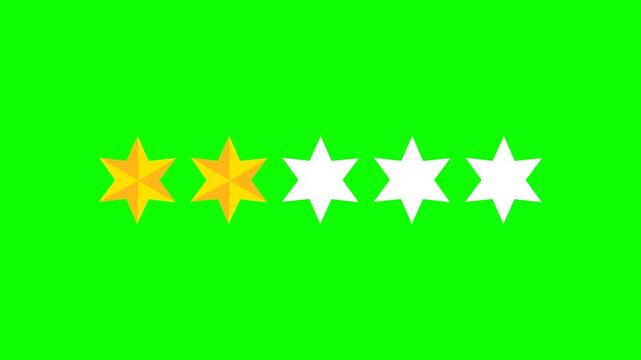 Green screen Two star rating and feedback animation, 4k customer reviews video and Golden star icon.