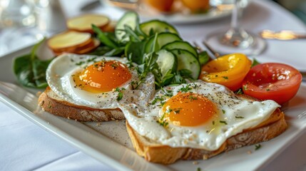 Over Easy Eggs Avocado Spinach Toast Greek Yogurt Cucumber Breakfast Platter