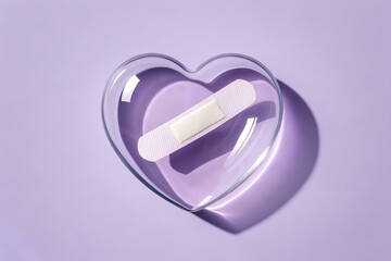 heart, broken heart, purple heart, heart lavender, bandage heart with bandage on light purple background
