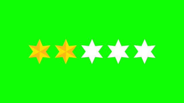 Green screen Two star rating and feedback animation, 4k customer reviews video and Golden star icon.