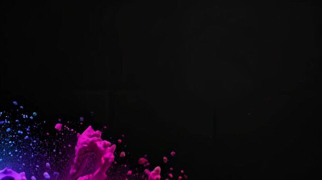 Vibrant Explosion of Colored Powder Creating a Rainbow Effect Against a Black Background, Emulating Festive Holi Celebrations