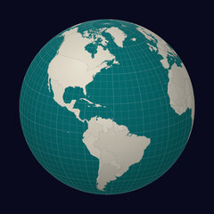 United States Virgin Islands on the map. Globe centered to United States Virgin Islands. Country location on the world map. Teal Pale Mint color palette. Globe with countries, meridians and parallels.